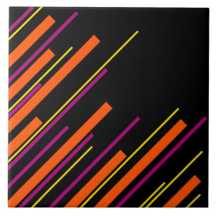 Diagonals - Black, Pink, Orange and Yellow  Ceramic Tile