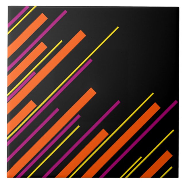 Diagonals - Black, Pink, Orange and Yellow  Ceramic Tile (Front)