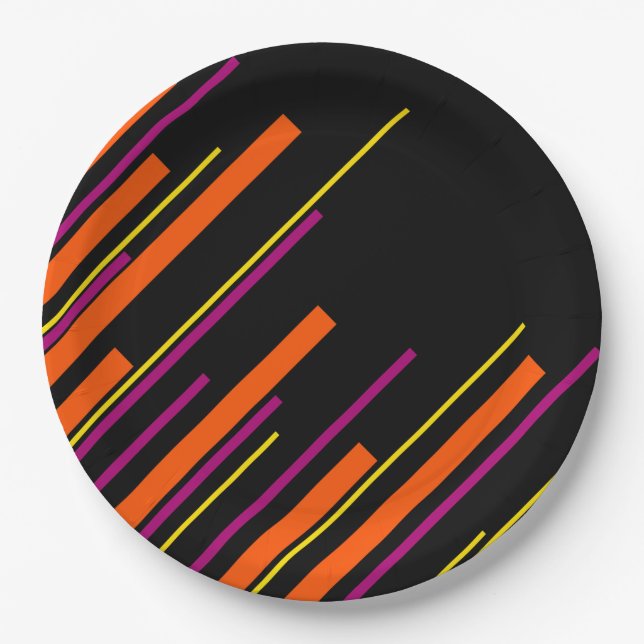Diagonals - Black, Pink, Orange and Yellow Paper Plate (Front)