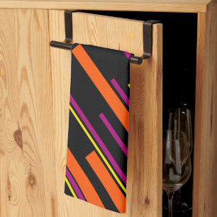 Diagonals - Black, Pink, Orange and Yellow Tea Towel