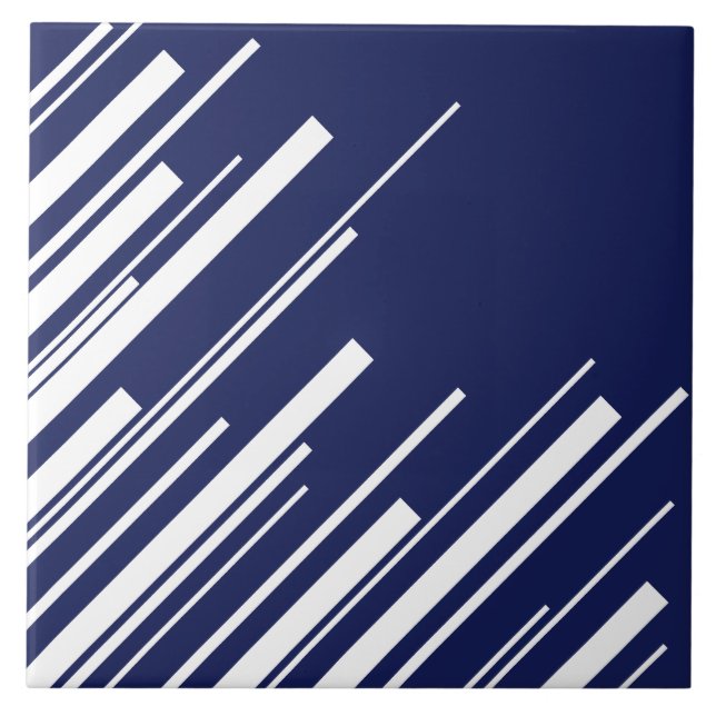Diagonals - Blue and White Ceramic Tile (Front)