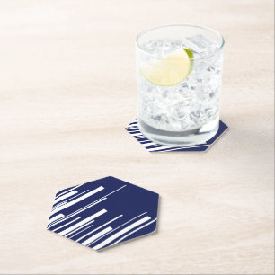 Diagonals - Blue and White Paper Coaster