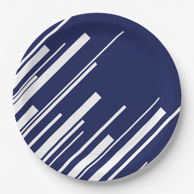 Diagonals - Blue and White Paper Plate (Front)
