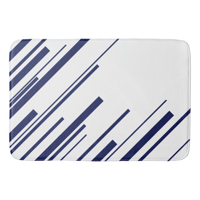Diagonals in Blue and White Bath Mat (Front)
