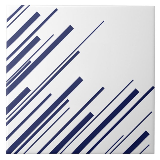 Diagonals in Blue and White Ceramic Tile (Front)
