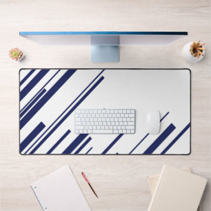 Diagonals in Blue and White Desk Mat