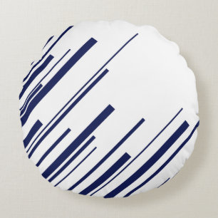 Diagonals in Blue and White Round Cushion