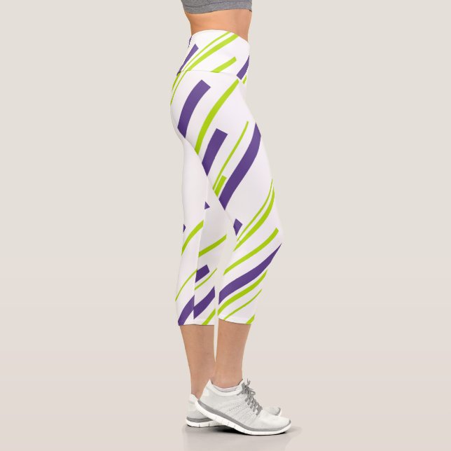 Diagonals in Lime Green and Purple Capri Leggings (Right)