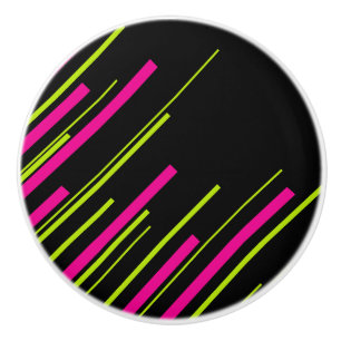 Diagonals in Lime Green, Hot Pink and Black Ceramic Knob