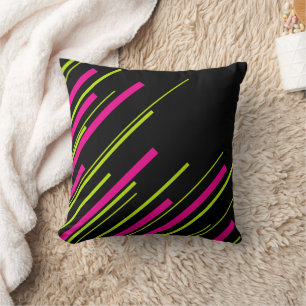 Diagonals in Lime Green, Hot Pink and Black Cushion