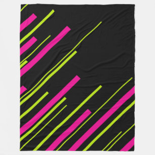 Diagonals in Lime Green, Hot Pink and Black Fleece Blanket