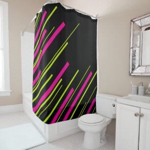 Diagonals in Lime Green, Hot Pink and Black Shower Curtain