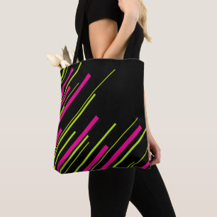 Diagonals in Lime Green, Hot Pink and Black Tote Bag