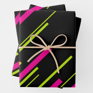 Diagonals in Lime Green, Hot Pink and Black Wrapping Paper Sheet