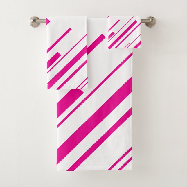 Diagonals in Magenta and White Bath Towel Set (Insitu)