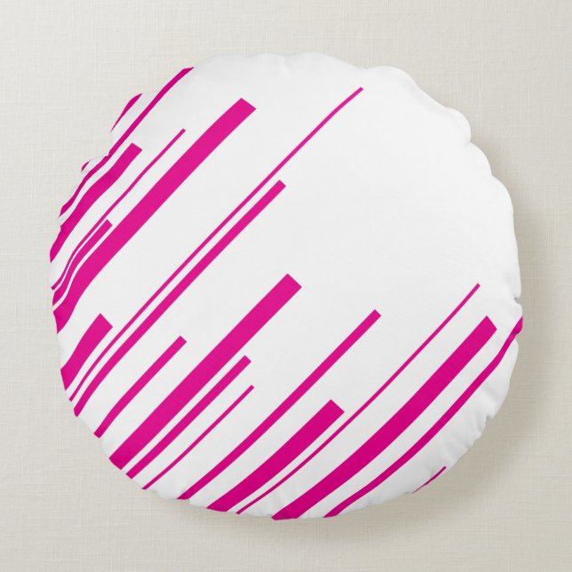 Diagonals in Magenta and White Round Cushion (Front)