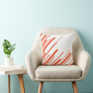 Diagonals in Orange and White Cushion