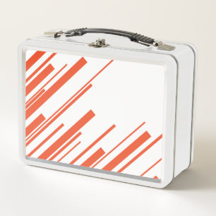 Diagonals in Orange and White Metal Lunch Box