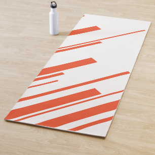 Diagonals in Orange and White Yoga Mat