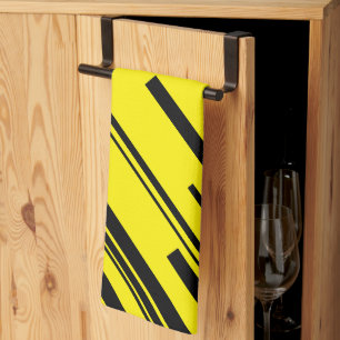 Diagonals in Yellow and Black Tea Towel