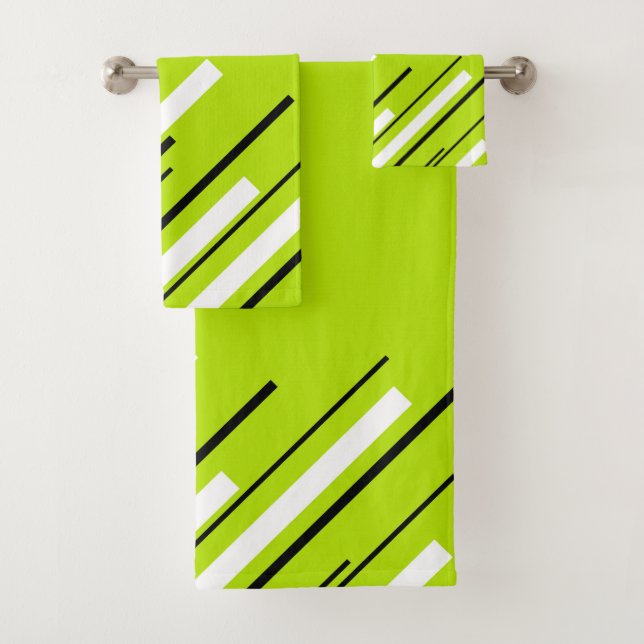 Diagonals - Lime Green Bath Towel Set (Insitu)