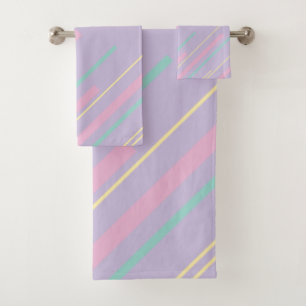 Diagonals - Pastel Pink, Yellow, Purple and Green Bath Towel Set