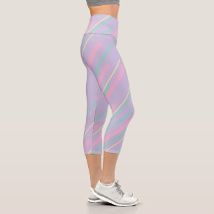 Diagonals - Pastel Pink, Yellow, Purple and Green Capri Leggings