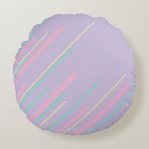 Diagonals - Pastel Pink, Yellow, Purple and Green Round Cushion