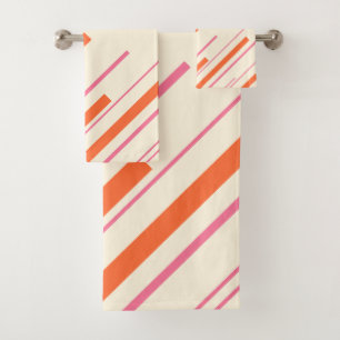 Diagonals - Pink, Orange and Cream Bath Towel Set