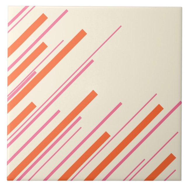 Diagonals - Pink, Orange and Cream Ceramic Tile (Front)