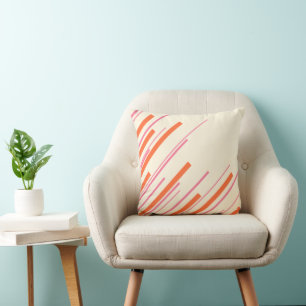 Diagonals - Pink, Orange and Cream Cushion