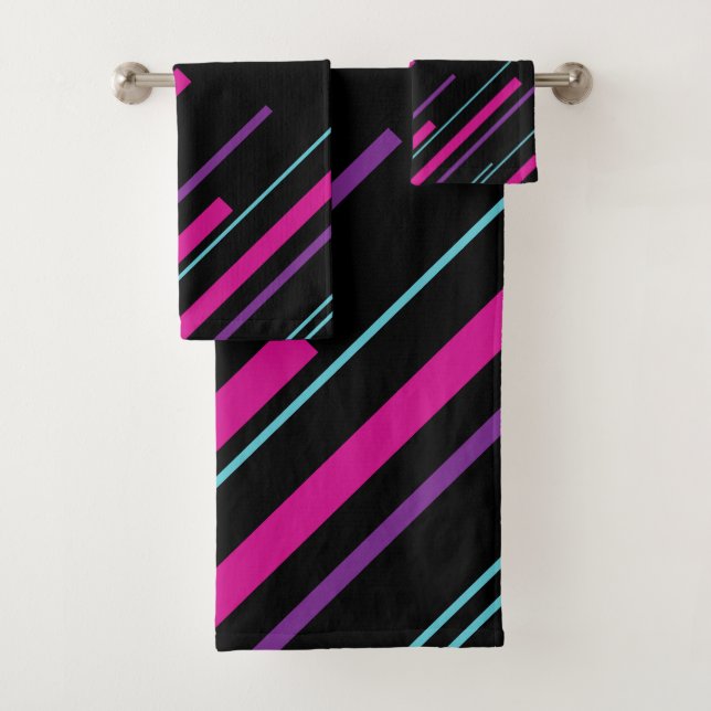 Diagonals - Pink, Purple, Blue and Black Bath Towel Set (Insitu)