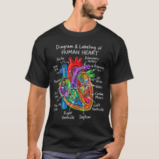 Diagram Labelling Of Human Heart Anatomy Biology T-Shirt