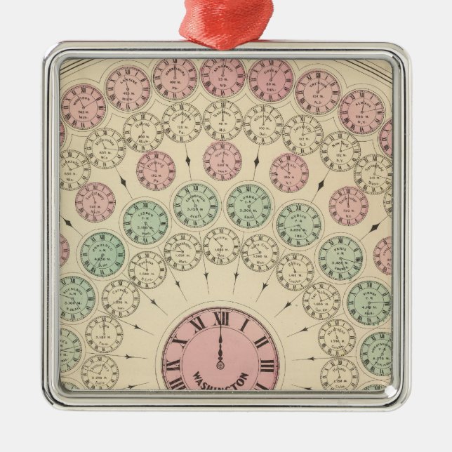 Diagram of difference of time between places metal ornament (Front)