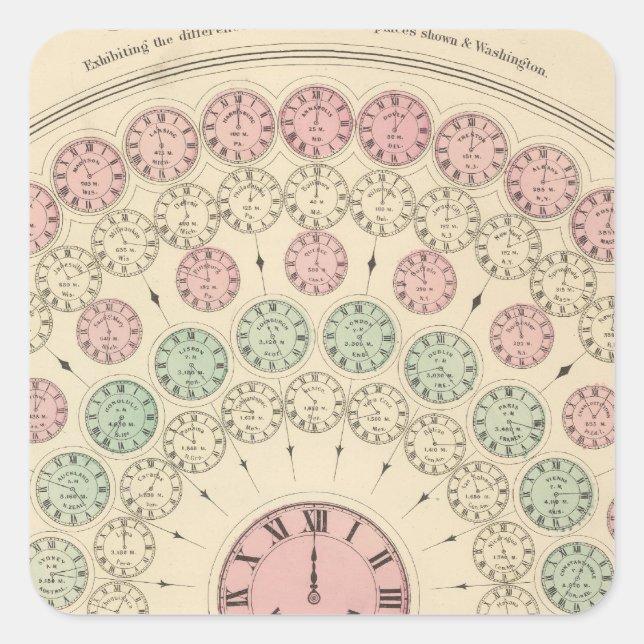 Diagram of difference of time between places square sticker (Front)