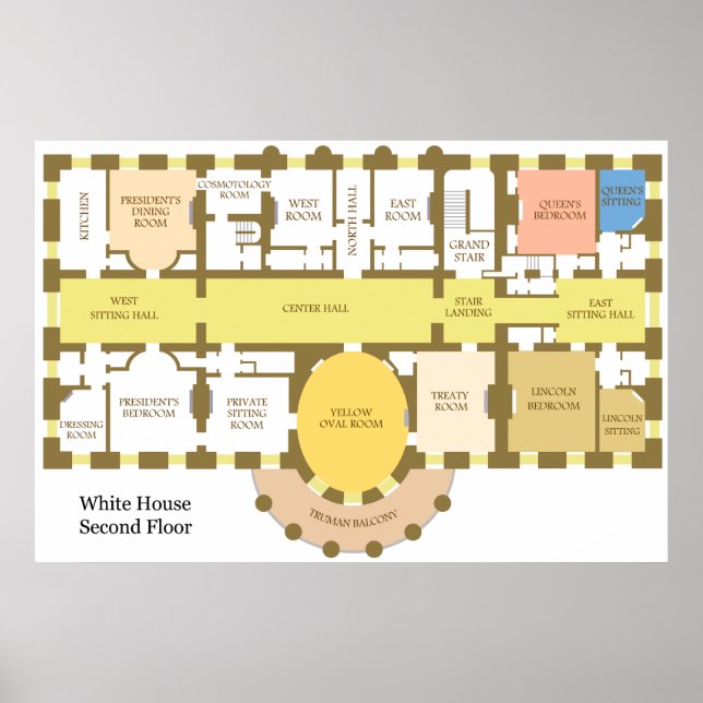 Diagram of the Second Floor of the White House Poster (Front)