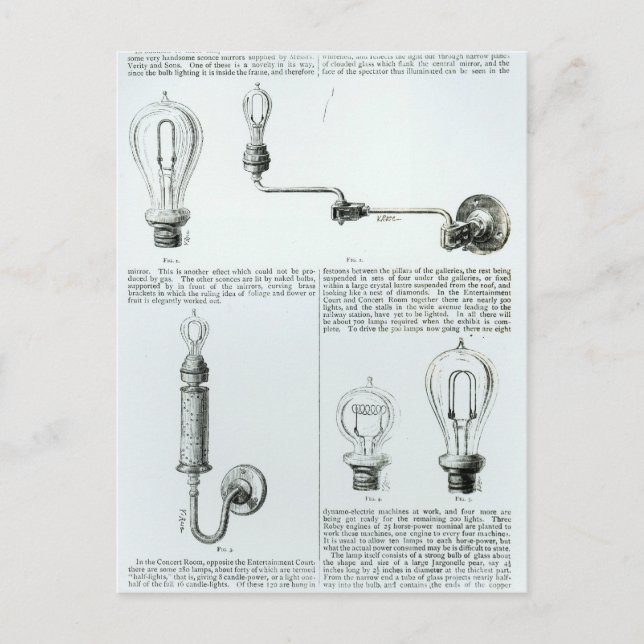 Diagrams of lightbulbs and their brackets postcard (Front)