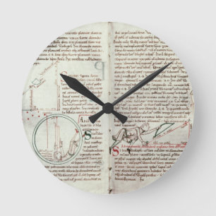 Diagrams of measurements and text (vellum) round clock