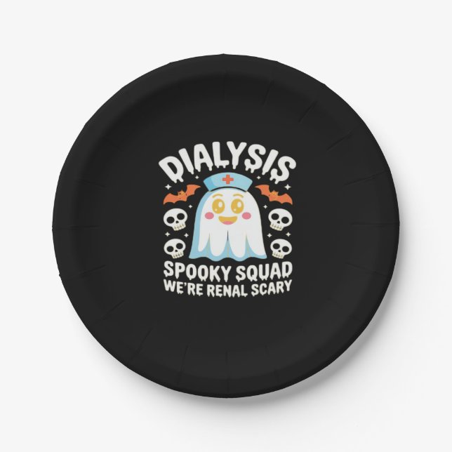 Dialysis Nephrology Nurse Cute Halloween Spooky Es Paper Plate (Front)
