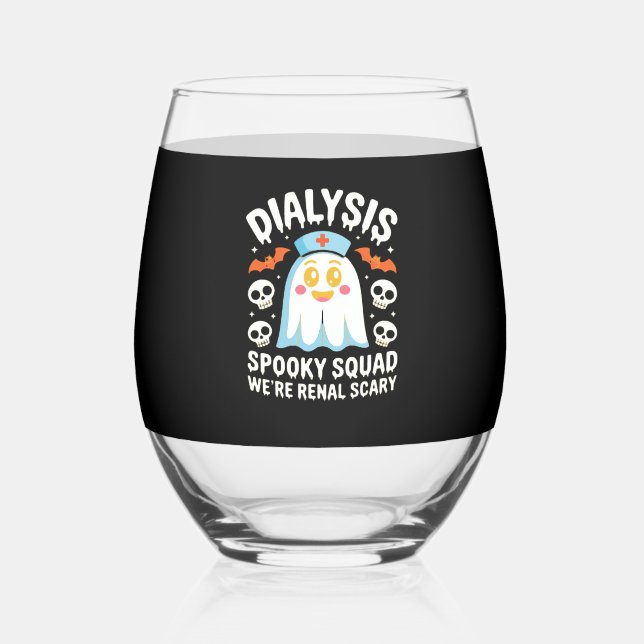 Dialysis Nephrology Nurse Cute Halloween Spooky Es Stemless Wine Glass (Front)
