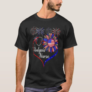 Dialysis Nurse 4th Of July American Us Flag Sunflo T-Shirt