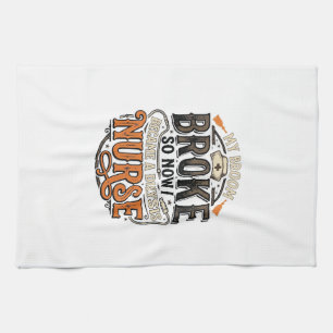 Dialysis Nurse Halloween Broom Broke Vintage Desig Tea Towel