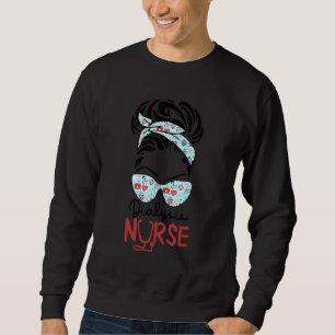Dialysis Nurse Messy Bun Love Heart Stethoscope Rn Sweatshirt