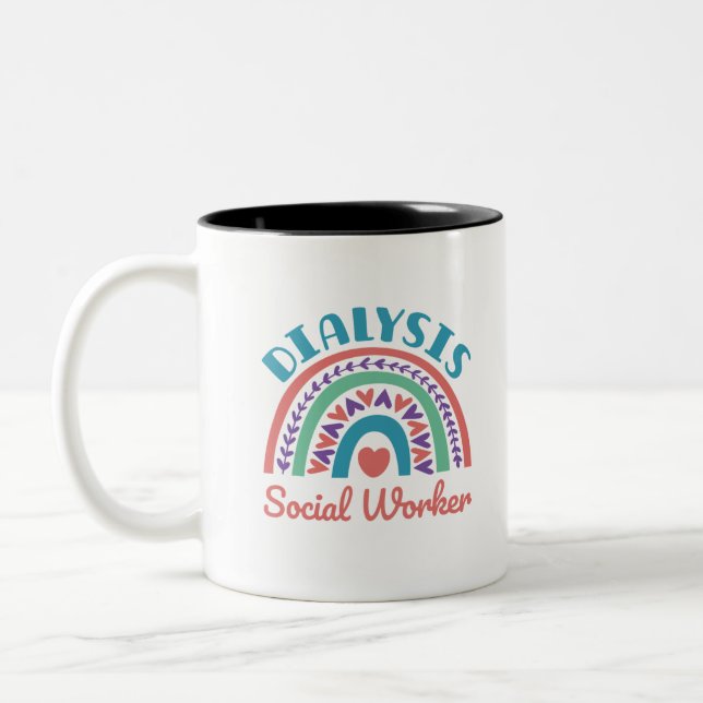 Dialysis Social Worker LCSW Renal Rainbow Two-Tone Coffee Mug (Left)