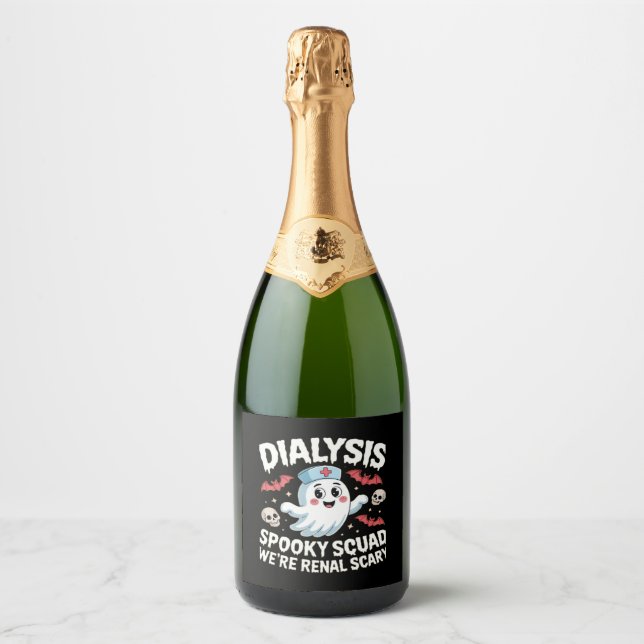 Dialysis Spooky Squad Renal Halloween Nephrology N Sparkling Wine Label (Front)
