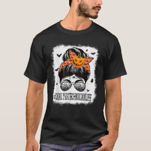 Dialysis Technician Messy Bun Spooky Pumpkin Hallo T-Shirt
