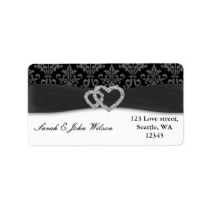diamante damask charcoal wedding label