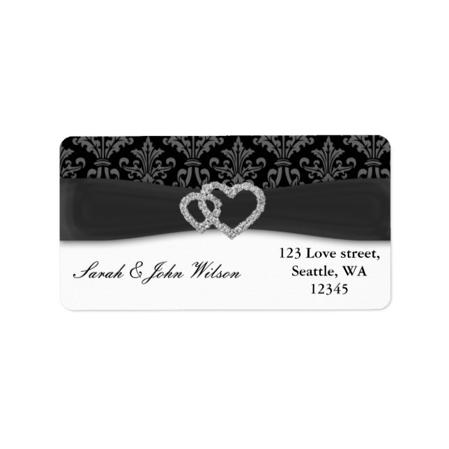 diamante damask charcoal wedding label (Front)