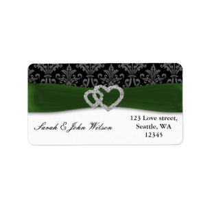 diamante damask green wedding label