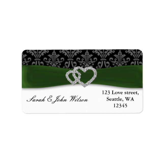 diamante damask green wedding label (Front)